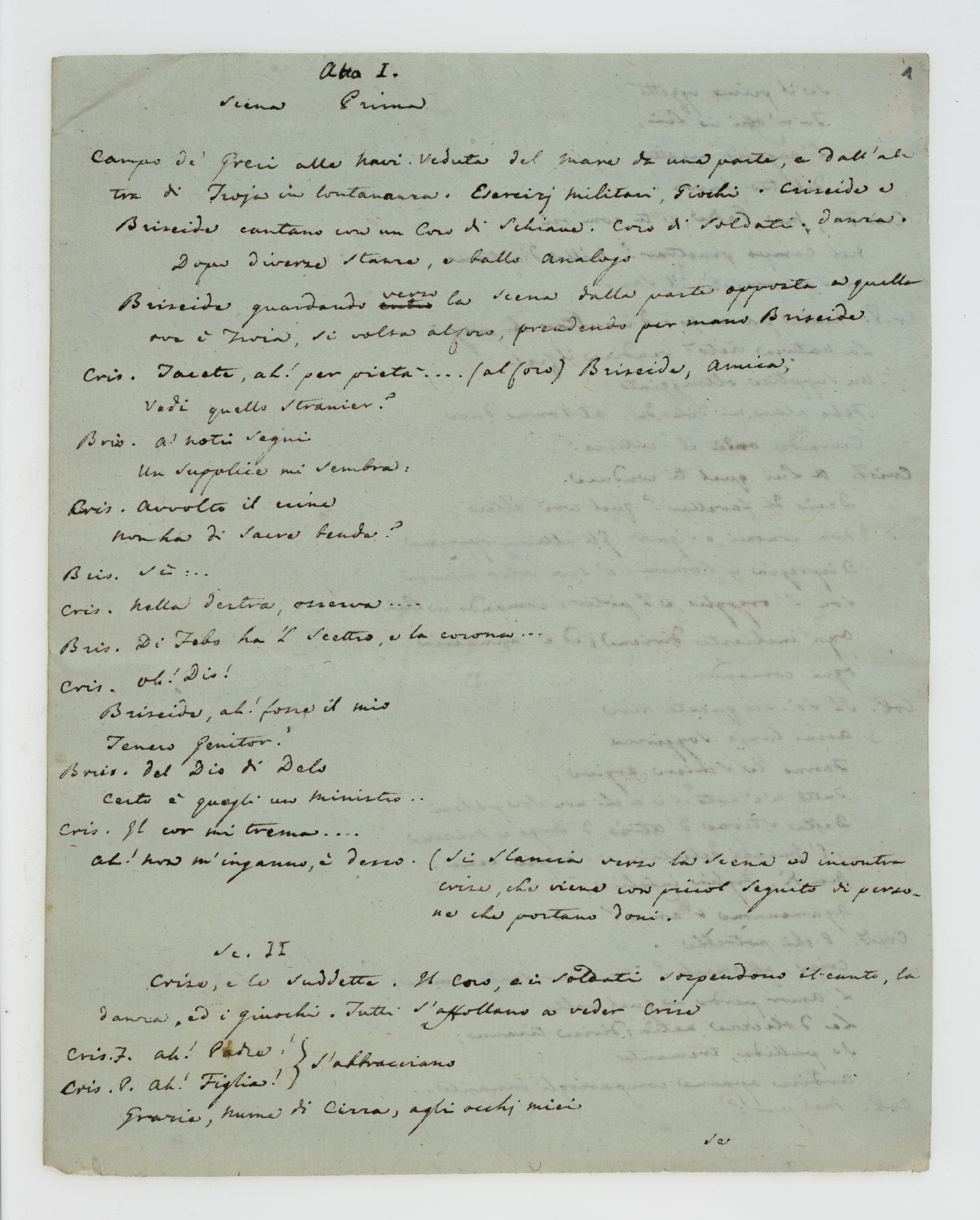 Atto I. Scena Prima. Campo de' Greci alle navi. Veduta del mare da una porta, e dall'altra di Troja in lontananza [incipit]
