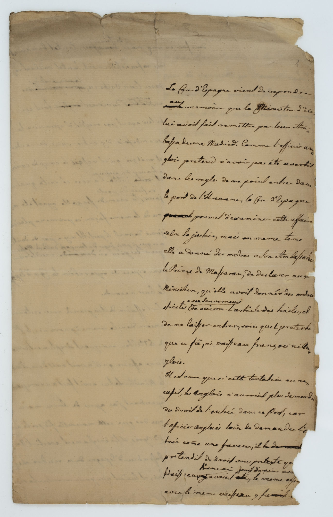 La Cour d'Espagne vient de repondre au memoire que le Ministre [incipit]