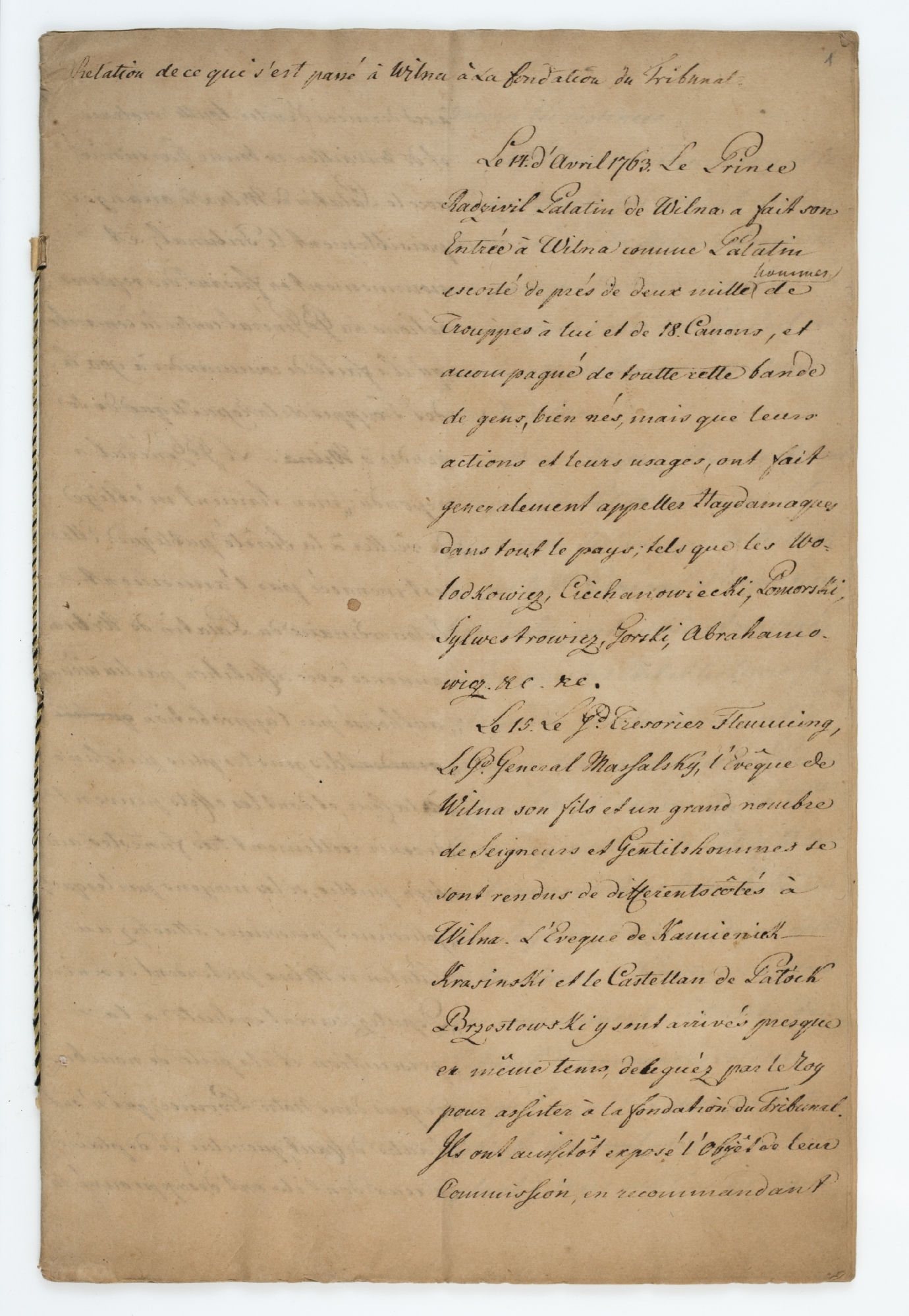Relation de ce qui s'est passé à Wilna à la fondation du Tribunal [title]