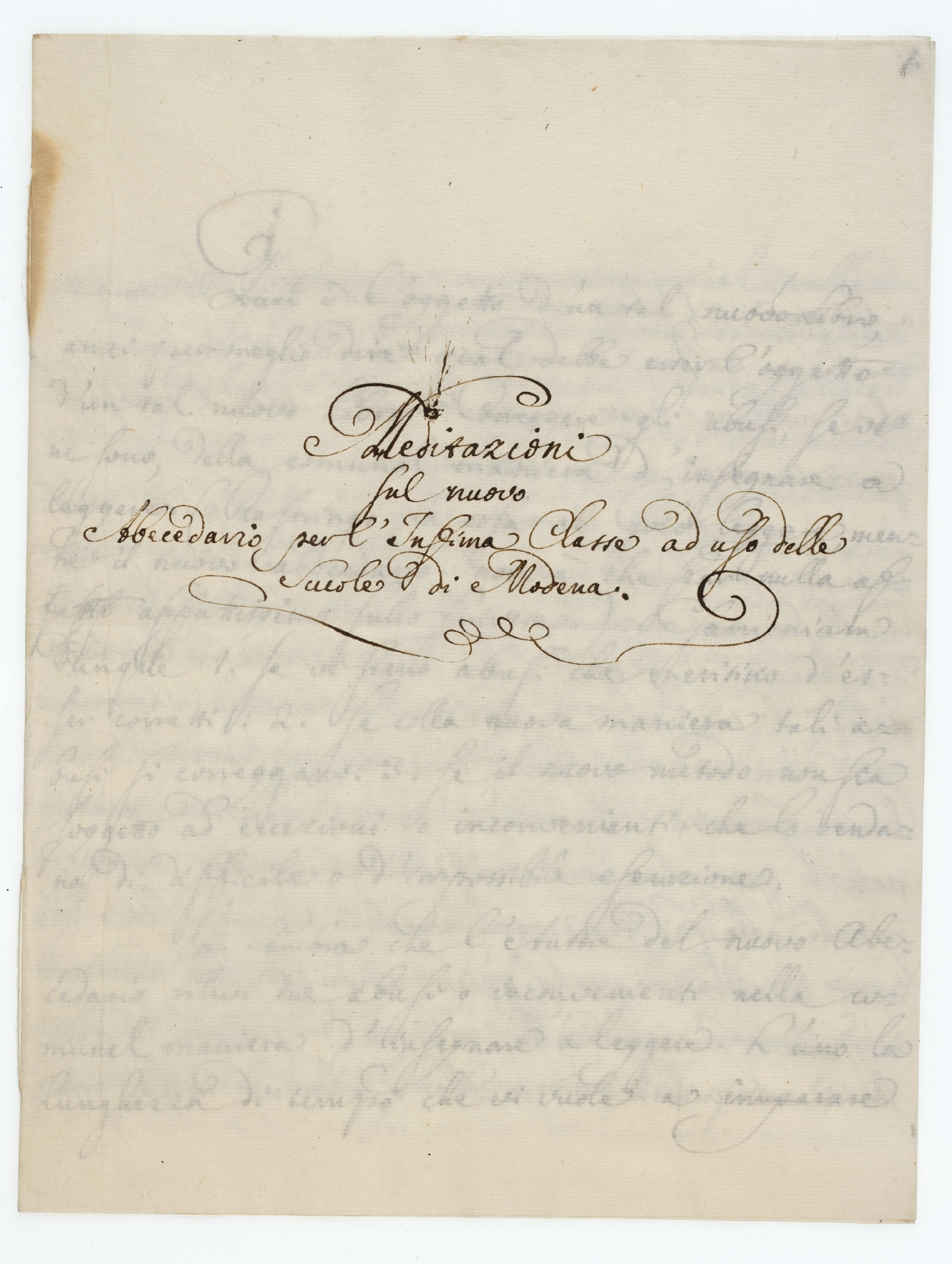 Meditazioni sul nuovo Abecedario per l'Infima Classe ad uso delle Scuole di Modena [title]