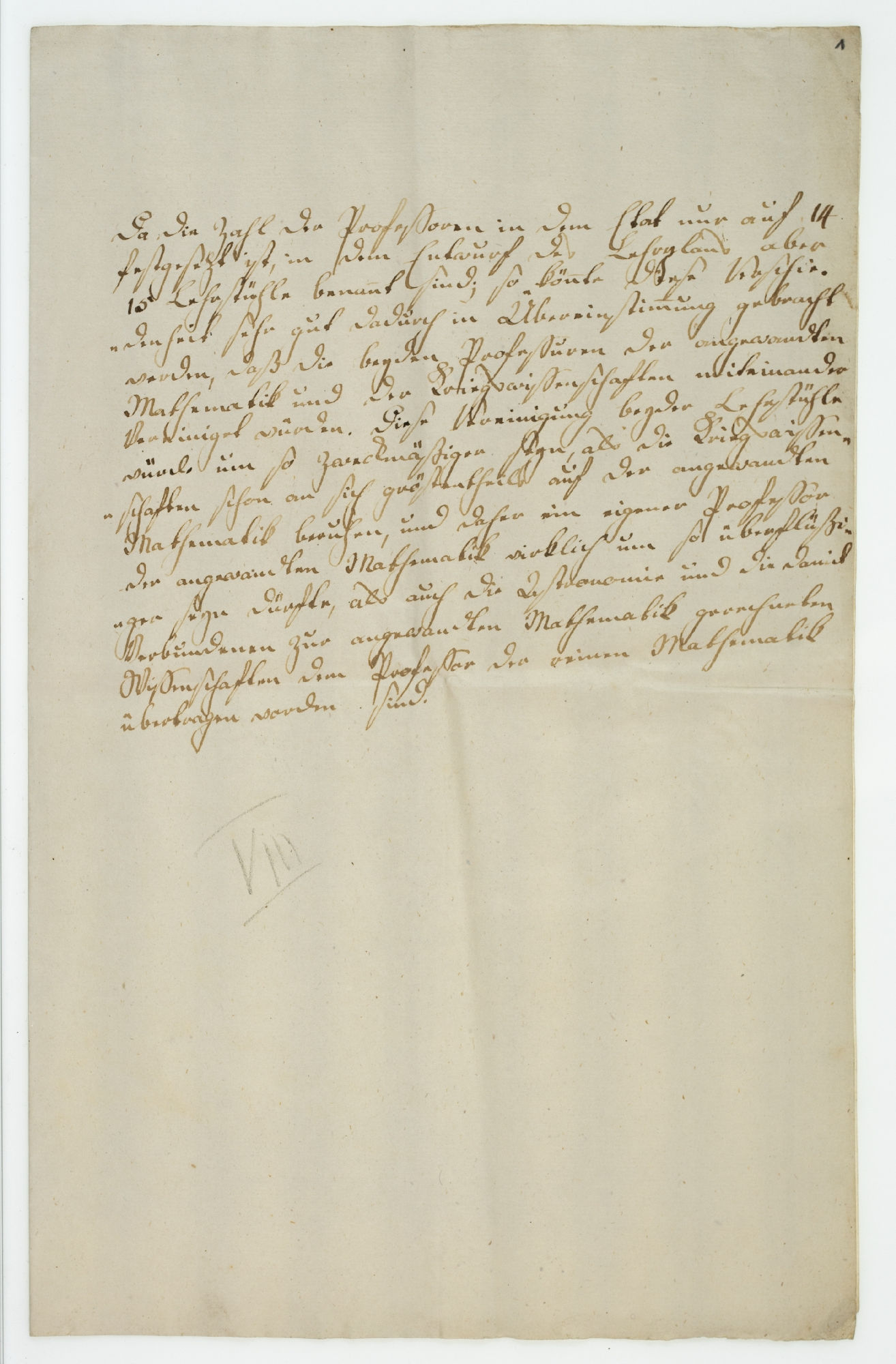 Da die Zahl der Professoren in dem Etat nur auf 14 festgesezt ist [incipit]