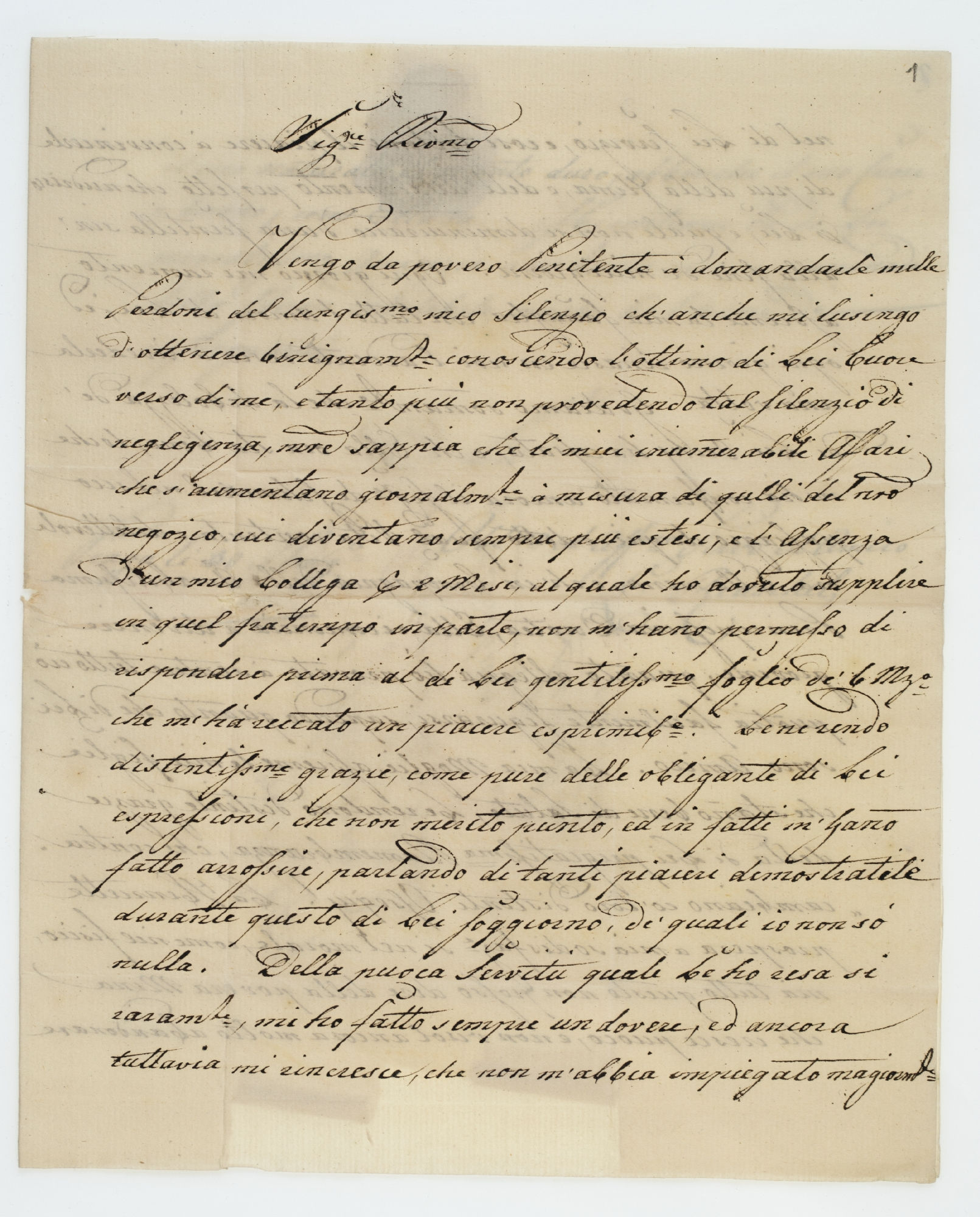 Sig.re Riv[erentissi]mo. Vengo da povero Penitente [incipit]
