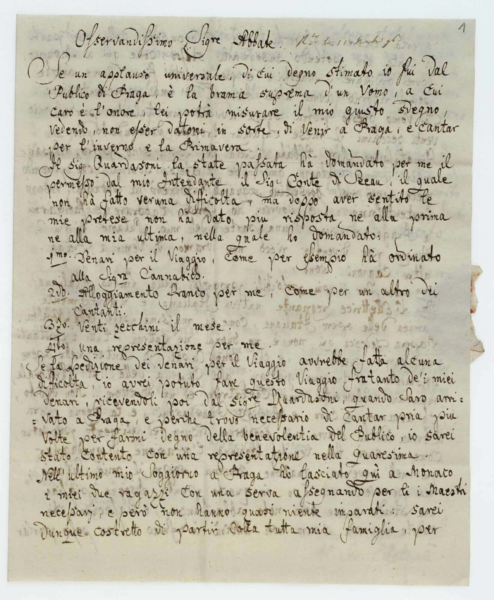 Osservatissimo Sigre Abbate [incipit]
