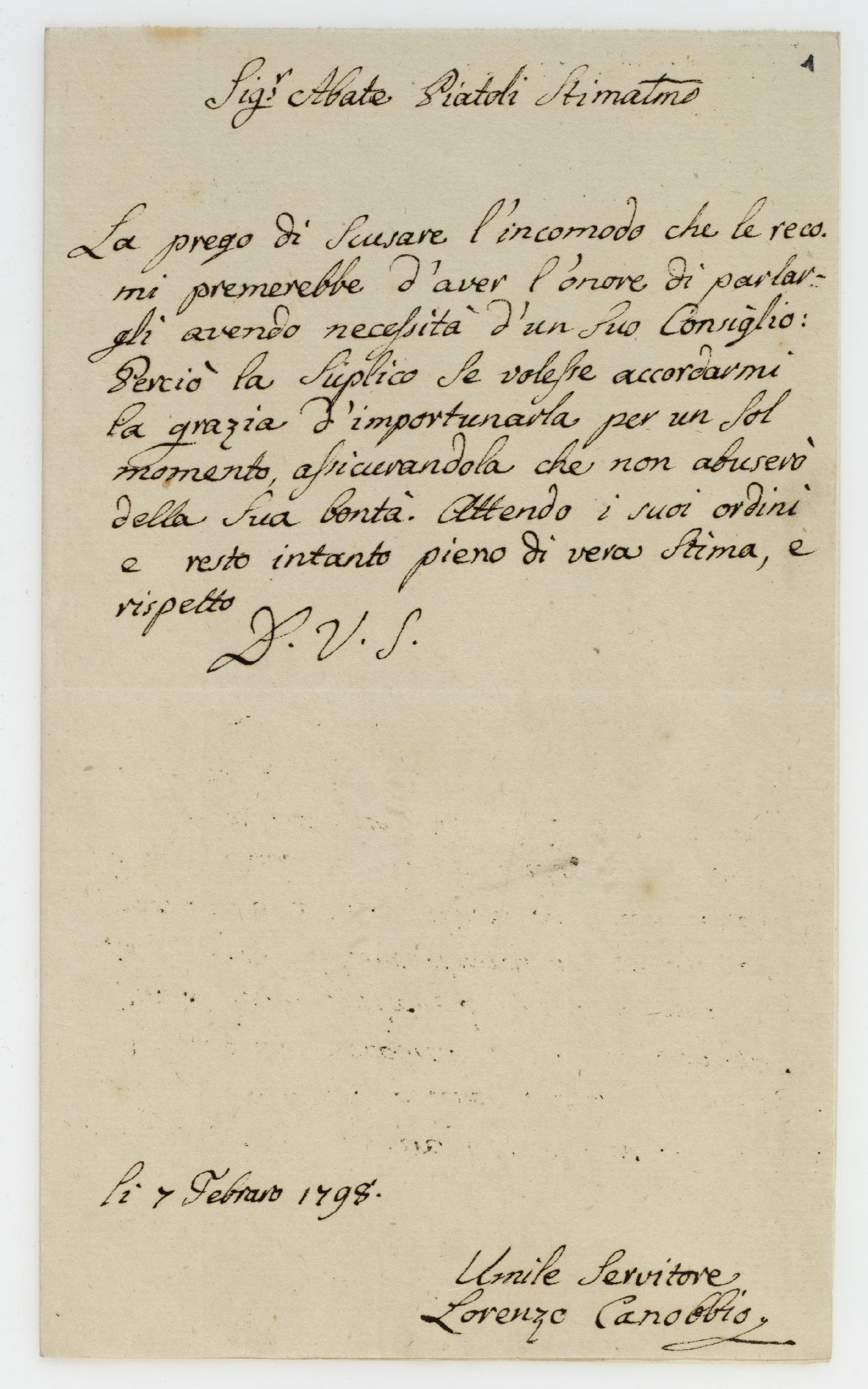 Sig.r Abate Piatoli Stimat.mo [incipit]
