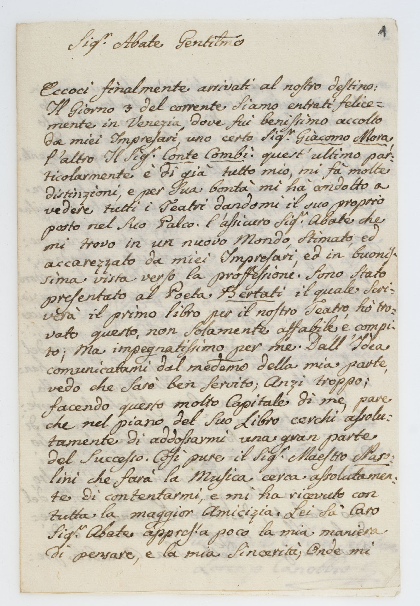 Sig.r Abate Gentil.mo [incipit]