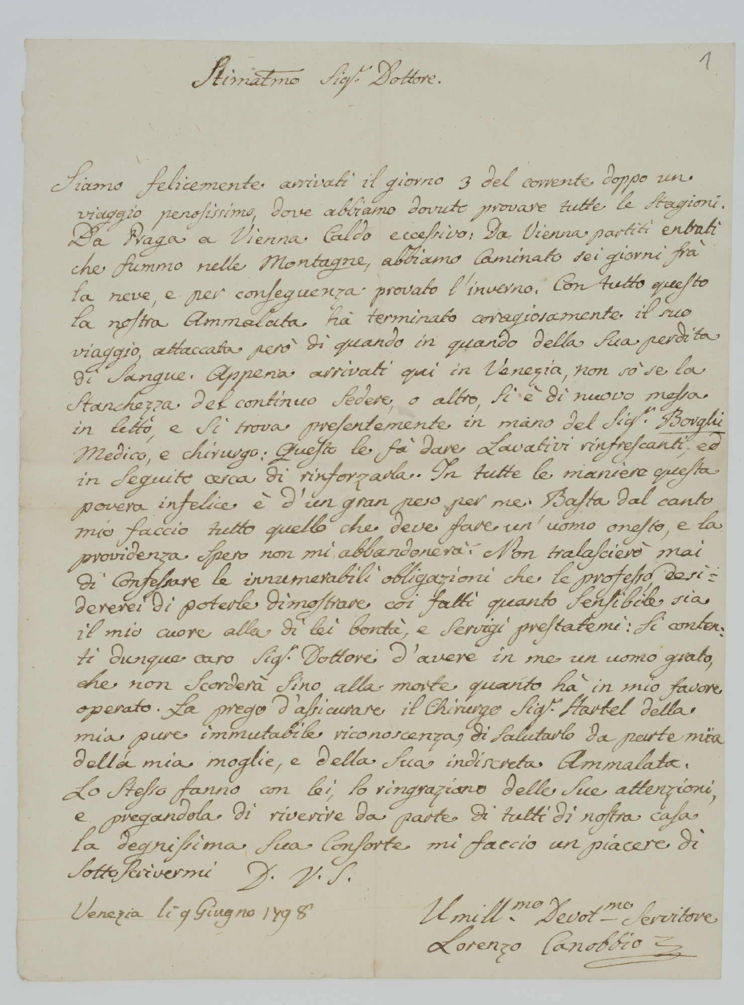 Stimat.mo Sig.r Dottore [incipit]