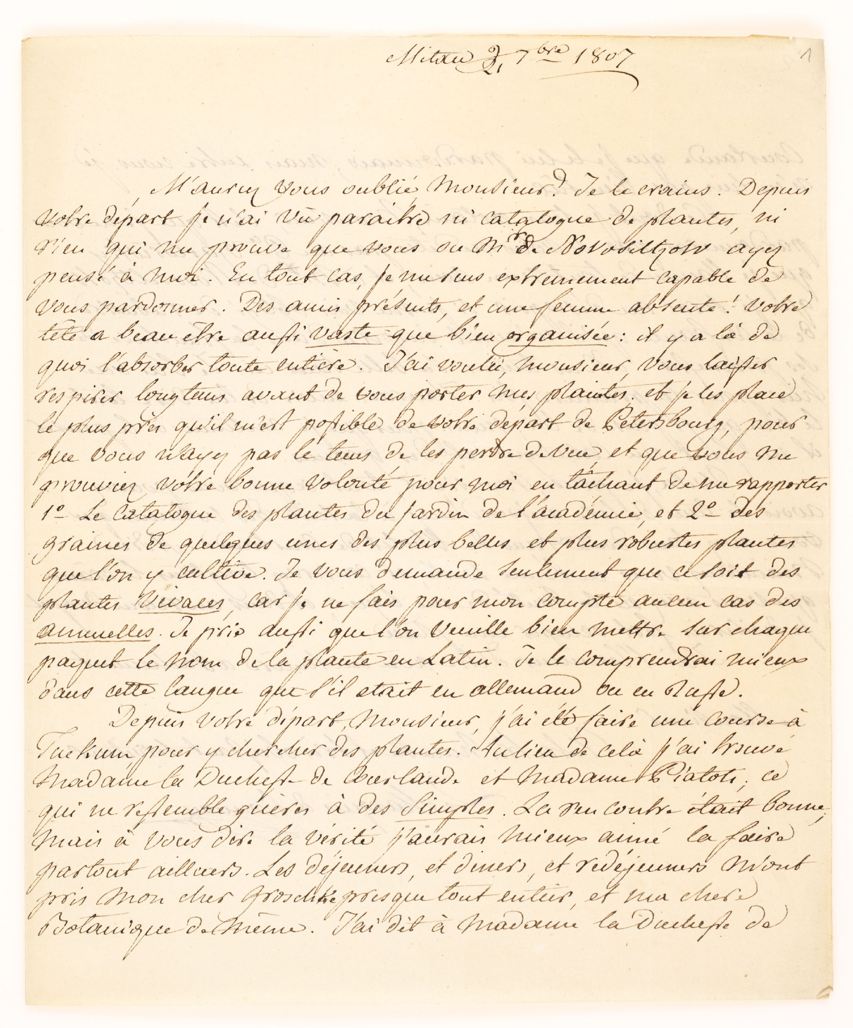 Mitau, 21 7.bre 1807 [incipit]