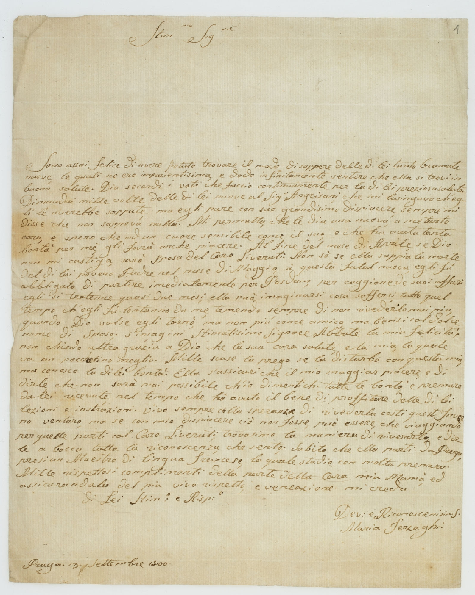 Stim.mo Sig.re. Sono assai felice di avere potuto trovare [incipit]