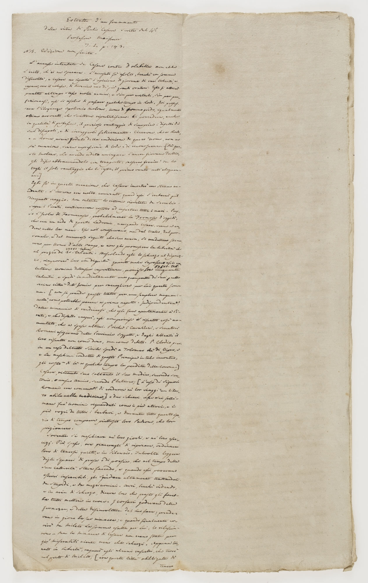 Estratto d'un frammento della vita di Giulio Cesare scritto dal W: Professore Meissner. T. 1. p. 143. NB. Edizione non finita. [title]