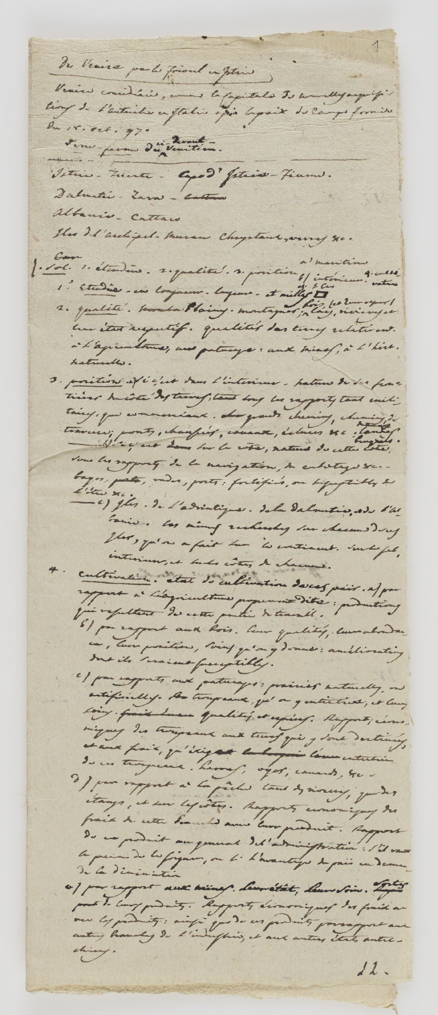 De Venice par le [one illegible word] en Istrie. Venice considérée comme la Capitale de nouvelles acquisitions de L'Autriche en Italie après la paix de Campo Formio du 18.Oct.97. [incipit]