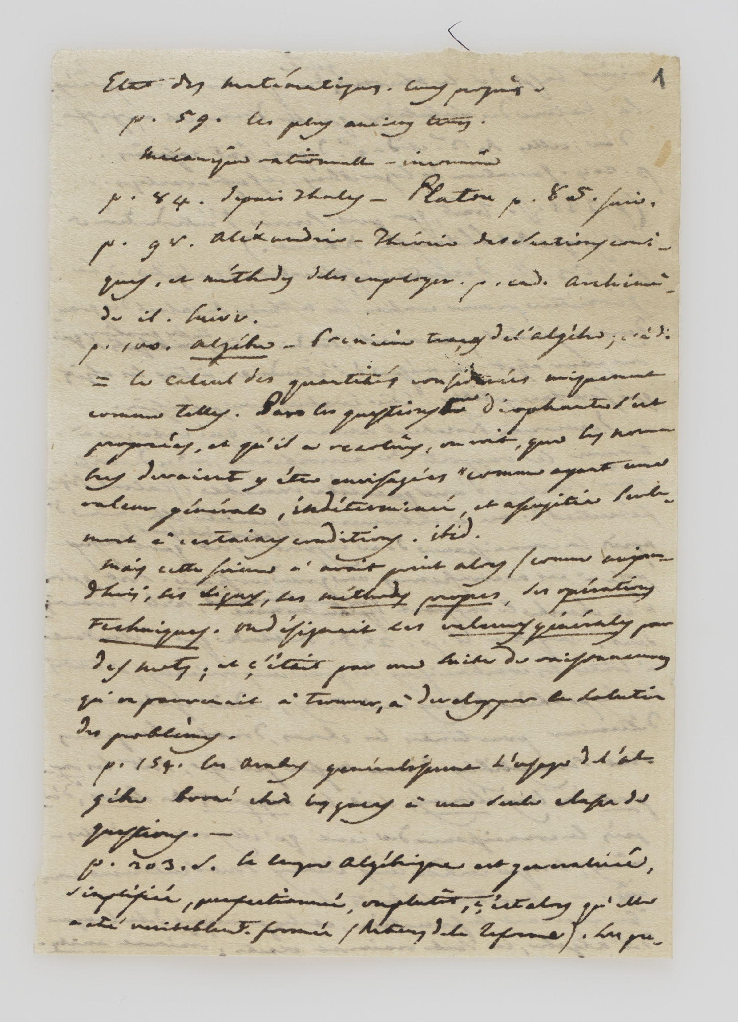 Etat des matematiques [!] [incipit]