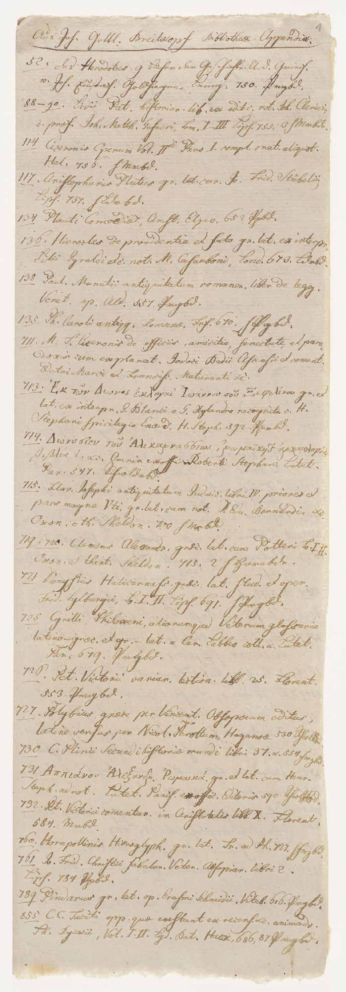 Aus Joh. Gottl. Breitkopf Bibliothecae Appendix [title]