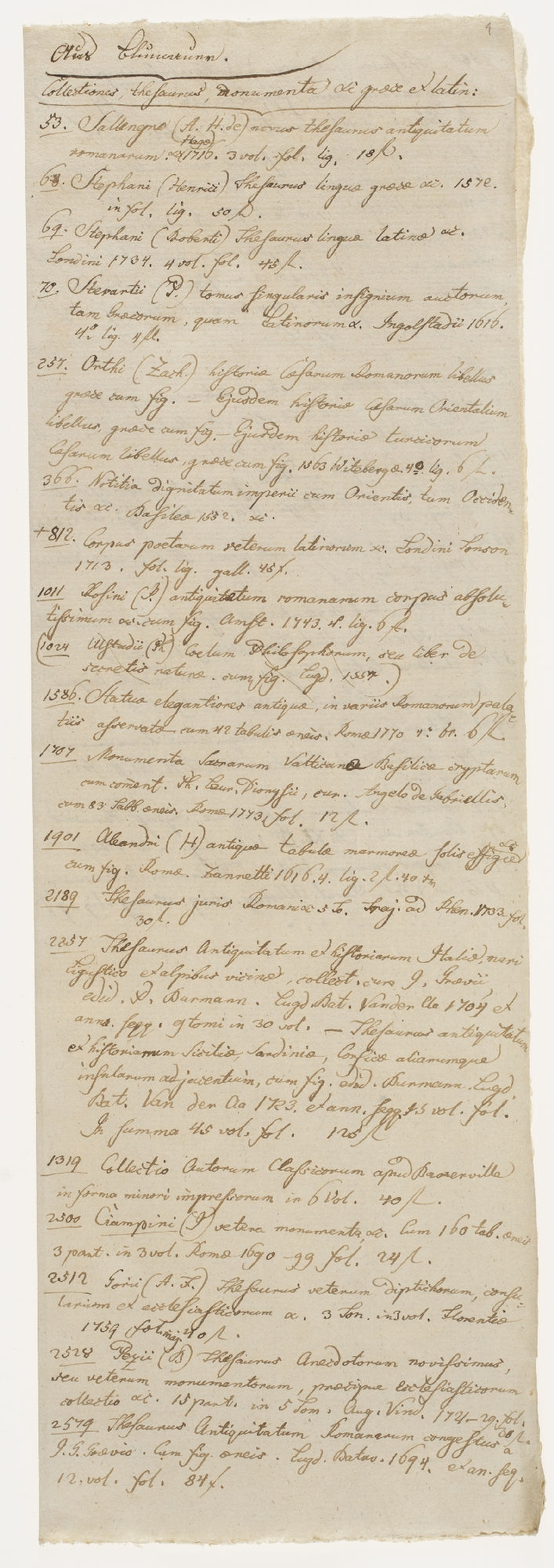 Aus [one illegible word]. Collectiones, thesaurus, monumenta etc. graece et latin: [title] 