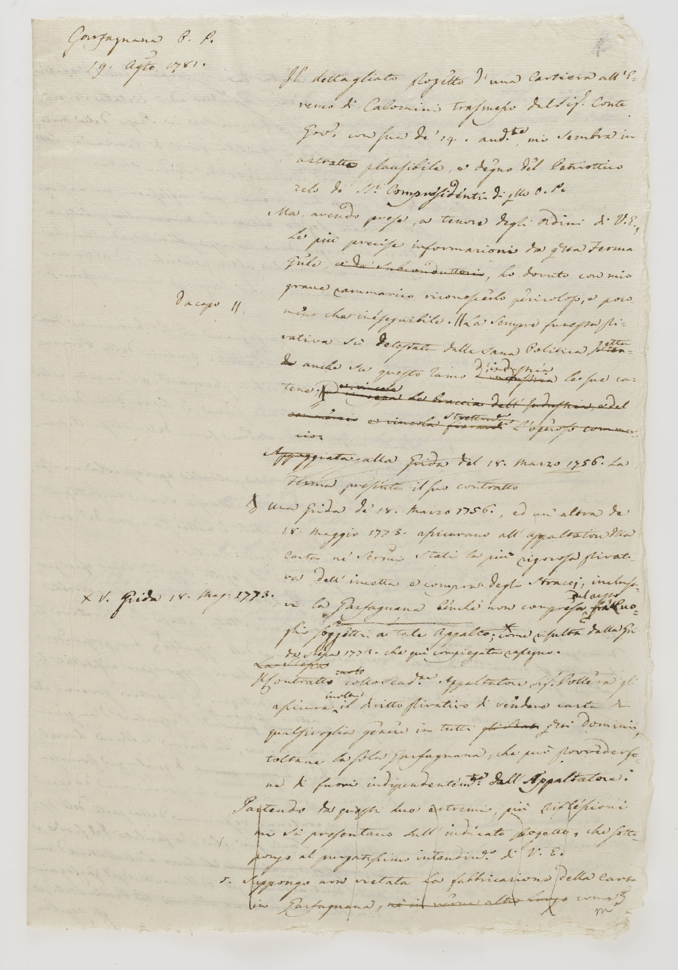 Garfagnana [?] O. P. 19. Ag[os]to 1781. Il dettagliato sogetto d'una cartiera [incipit]