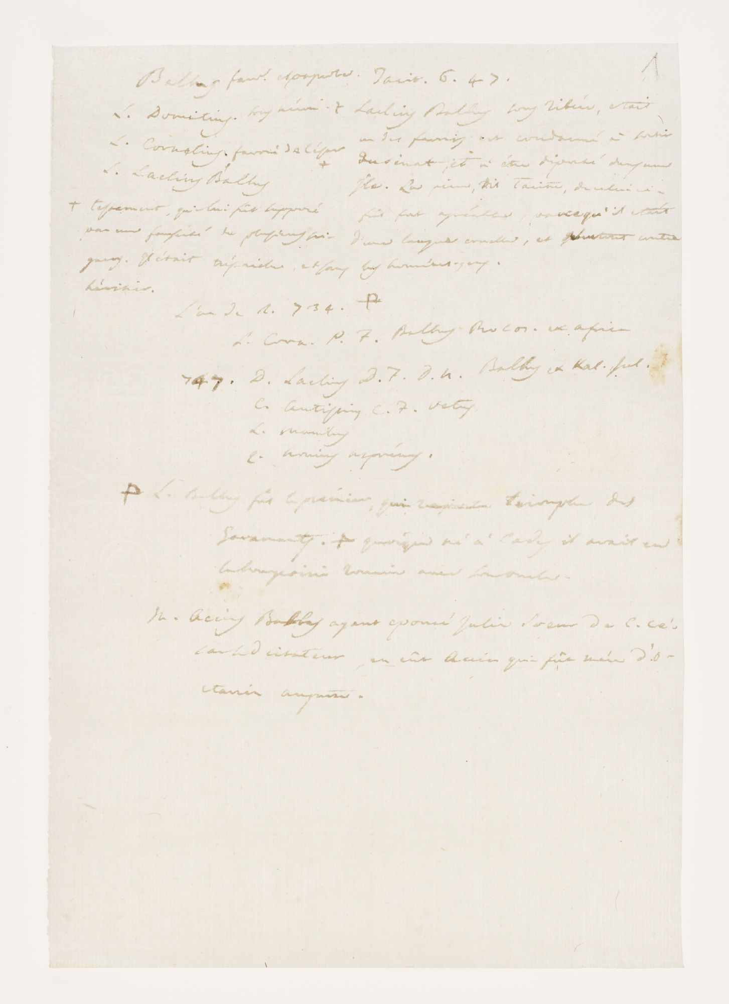 Ballus [?] fav. [one illegible word] Tacit. 6. 4-7. [incipit]