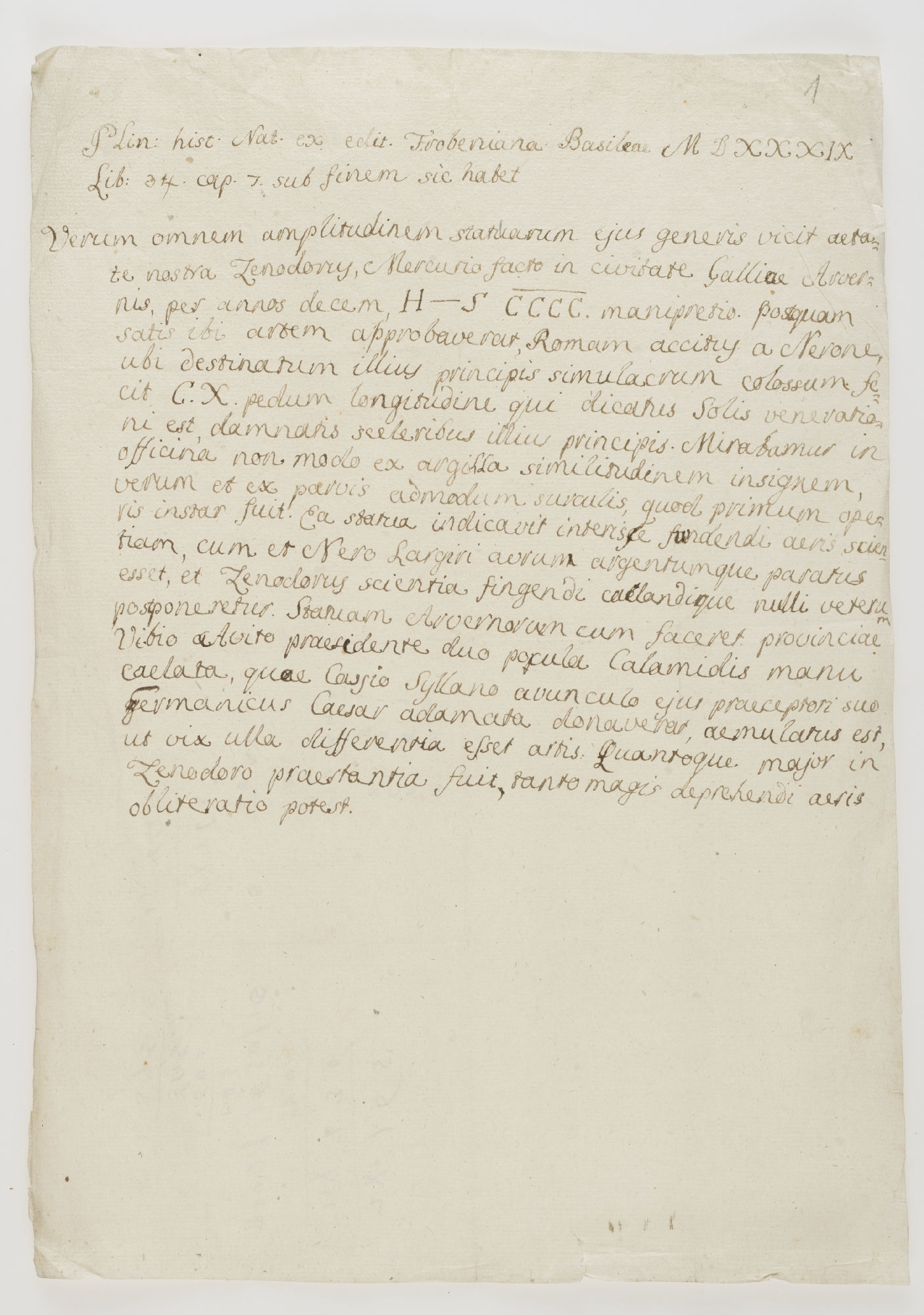 Plin: hist: Nat: ex edit. Trobeniana [incipit]